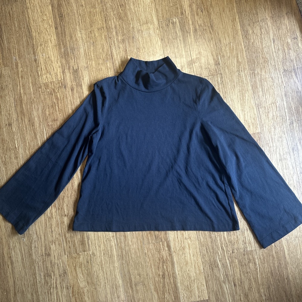 Madewell Black Turtleneck Mockneck Bell Wide Sleeves Small 100% Cotton EUC